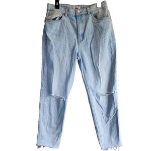 Refuge Mom Jeans Distressed Size‎ 11  31 x 26.5 Raw Hem Light Blue